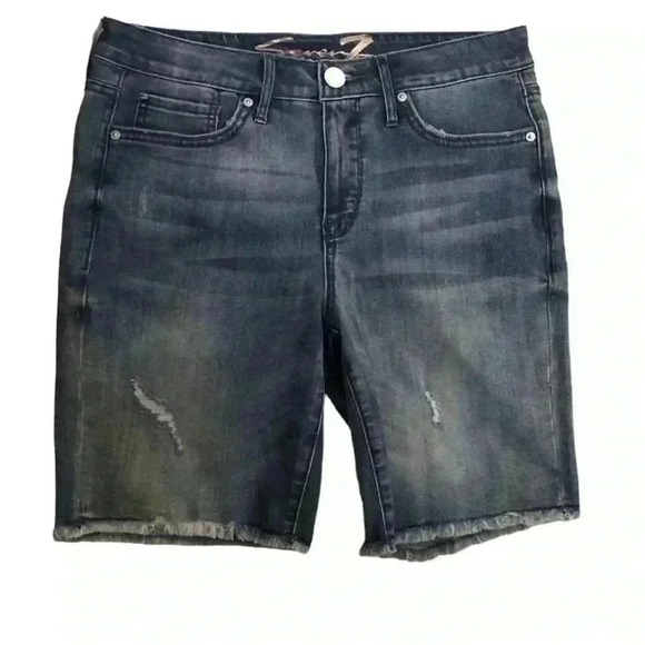 Seven 7 Sunset Bermuda Size 8 Blue Jean Shorts Distressed Raw Hem Cut Offs - Picture 1 of 4